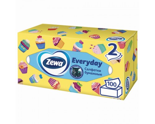 Салфетки косметические 100 штук в картонном боксе 2-слойные, ZEWA Everyday, 24516, 6286, ш/к 43464