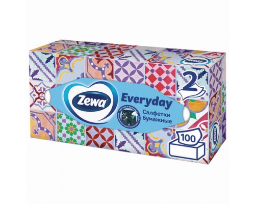 Салфетки косметические 100 штук в картонном боксе 2-слойные, ZEWA Everyday, 24516, 6286, ш/к 43464