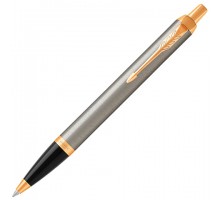 Ручка шариковая PARKER "IM Core Brushed Metal GT", серебристый матовый лак, позолота, синяя, 1931670