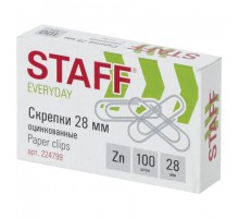 Скрепки STAFF "EVERYDAY", 28 мм, оцинкованные, 100 шт., в картонной коробке, Россия, 224799