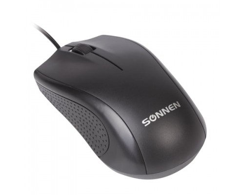 Мышь проводная SONNEN М-201, USB, 1000dpi, 2 кнопки+колесо-кнопка, оптическая, черная, 512631