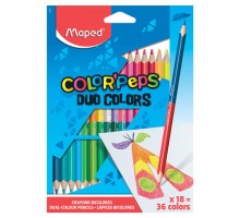 Карандаши двусторонние MAPED (Франция) "Color'Peps Duo", 18 штук, 36 цветов, трехгранные, 829601
