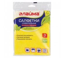 Салфетки ВИСКОЗНЫЕ универсальные MEGA, 30х38 см, КОМПЛЕКТ 3 шт., 90 г/м2, желтые, LAIMA, К4022, 601560