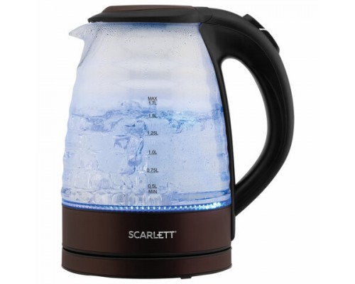 Чайник SCARLETT SC-EK27G97, 1,7л, 2200Вт, закрытый нагревательный элемент, стекло, коричневый
