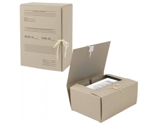 Короб архивный STAFF, 150 мм, переплетный картон, 2 х/б завязки, до 1400 листов, 110931