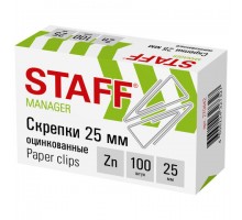 Скрепки STAFF, 25 мм, оцинкованные, треугольные, 100 шт., в картонной коробке, 270442