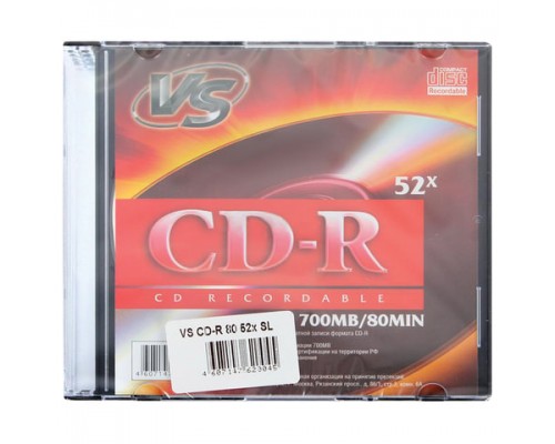 Диск CD-R VS, 700 Mb, 52x, Slim Case (1 штука), VSCDRSL01