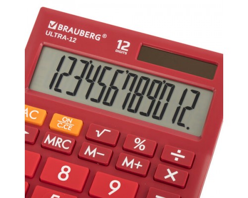 Калькулятор настольный BRAUBERG ULTRA-12-WR (192x143мм), 12 разрядов, дв.питание, БОРДОВЫЙ, 250494