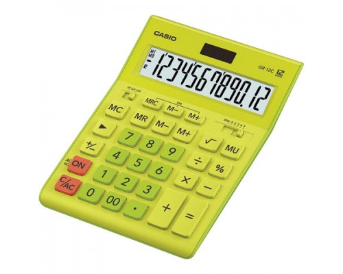 Калькулятор настольный CASIO GR-12С-GN (210х155мм), 12 разрядов, двойное питание, САЛАТОВЫЙ