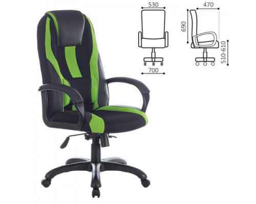 Кресло компьютерное BRABIX PREMIUM Rapid GM-102 , экокожа/ткань,черное/зеленое,532419