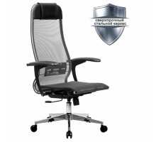 Кресло офисное МЕТТА "К-4-Т" хром, прочная сетка, сиденье и спинка регулируемые, серое