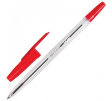 Ручка шариковая BRAUBERG "Line", КРАСНАЯ, корпус прозрачный, узел 1 мм, линия письма 0,5 мм, 141341