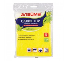 Салфетки ВИСКОЗНЫЕ универсальные MEGA, 30х38 см, КОМПЛЕКТ 5 шт., 90 г/м2, желтые, LAIMA, К4083, 601562