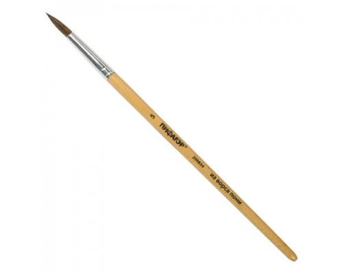 Кисть ПИФАГОР, ПОНИ, круглая, № 5, деревянная лакированная ручка, с колпачком, 200834