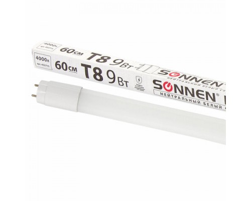 Лампа-трубка светодиодная SONNEN, 9Вт, 30000ч, 60см, нейтральный белый, LED T8-9W-4000-G13, 453715