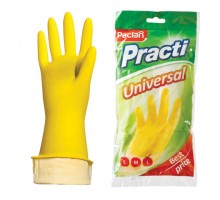 Перчатки хозяйственные латексные, х/б напыление, размер L (большой), желтые, PACLAN "Practi Universal"