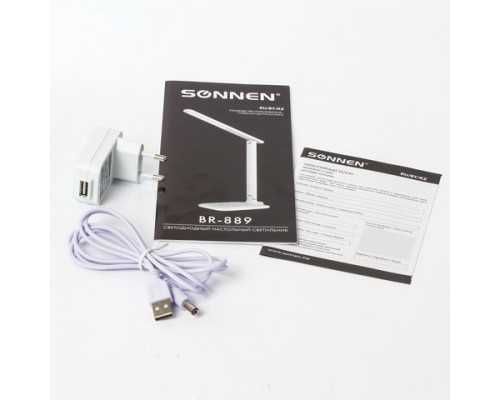 Настольная лампа светильник SONNEN BR-889, на подставке, светодиодная, 8 Вт, белый, 236662