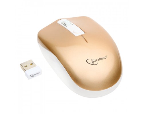 Мышь беспроводная бесшумная GEMBIRD MUSW-400-G, 3 кнопки+1 колесо-кнопка, оптическая, бело-золотая