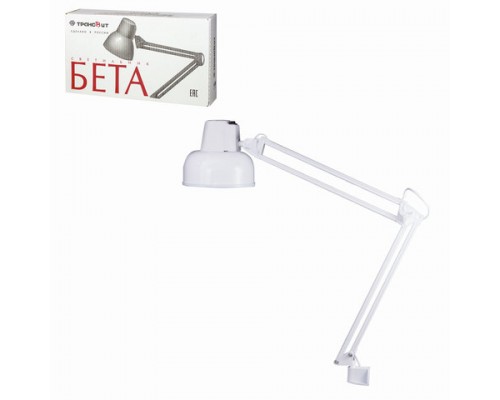 Настольная лампа светильник Бета на струбцине, цоколь Е27, белый