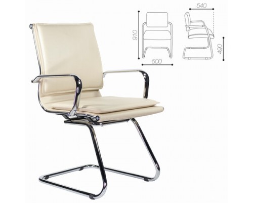 Кресло для приемных и переговорных BRABIX Kayman CF-102, экокожа, хром, бежевое (S-0428), 532573
