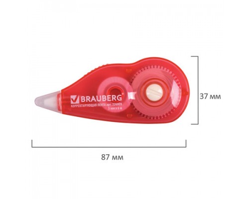 Корректирующая лента BRAUBERG 5мм х 6м, корпус красный, механизм перемотки, блистер, 226809