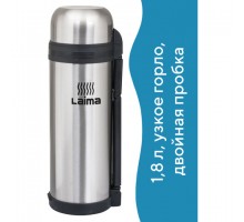 Термос LAIMA классический с узким горлом, 1,8 л, нержавеющая сталь, пластиковая ручка, 601405