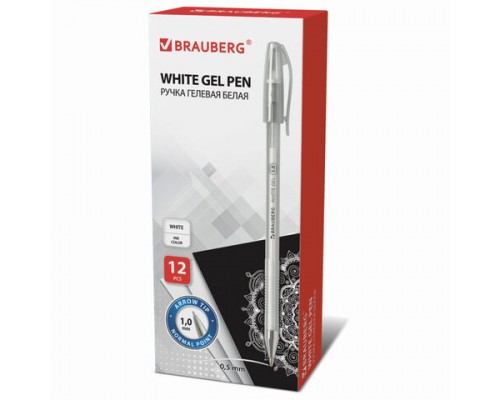 Ручка гелевая BRAUBERG White Pastel, БЕЛАЯ, корпус прозрачный, узел 1мм, линия 0,5мм, 143417