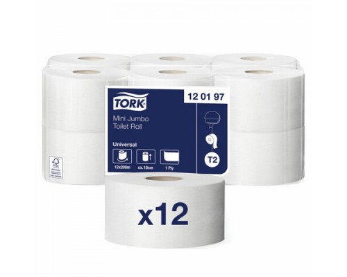 Бумага туалетная 200 метров, TORK (Система T2) UNIVERSAL, 1-слойная, КОМПЛЕКТ 12 рул, 120197