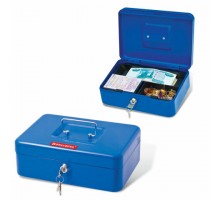 Ящик для денег, ценностей, документов, печатей, 90х180х250 мм, ключевой замок, синий, BRAUBERG, 290335