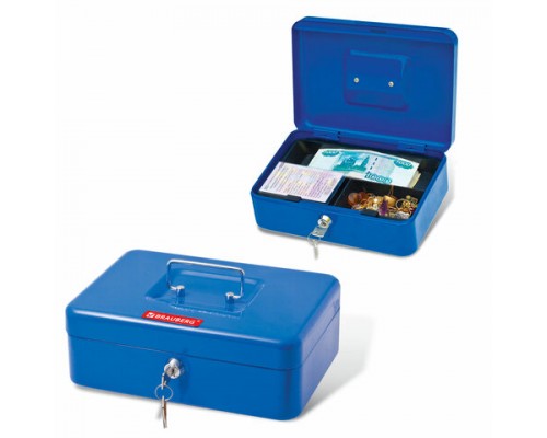 Ящик для денег, ценностей, документов, печатей, 90х180х250мм, ключевой замок, синий, BRAUBERG,290335