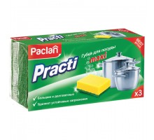 Губки бытовые для мытья посуды, КОМПЛЕКТ 3 шт., чистящий слой (абразив), PACLAN "Practi Maxi", 409121
