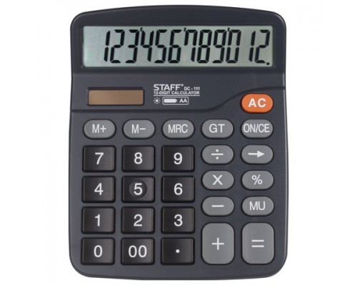 Калькулятор настольный STAFF PLUS DC-111 (180x145мм), 12 разрядов, двойное питание, +БАТАРЕЙКА АА