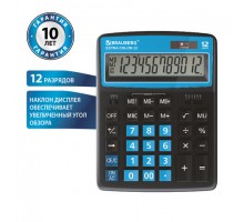 Калькулятор настольный BRAUBERG EXTRA COLOR-12-BKBU (206x155 мм), 12 разрядов, двойное питание, ЧЕРНО-ГОЛУБОЙ, 250476