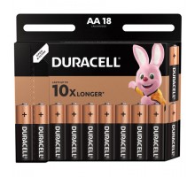 Батарейки КОМПЛЕКТ 18 шт., DURACELL Basic, AA (LR06, 15А), алкалиновые, пальчиковые, блистер