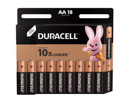 Батарейки КОМПЛЕКТ 18 шт, DURACELL Basic, AA (LR06, 15А), алкалиновые,пальчиковые,блистер,(ш/к 7519)