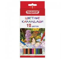 Карандаши цветные ПИФАГОР "БАБОЧКИ", 12 цветов, классические заточенные, 181351