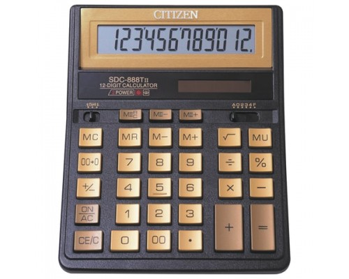 Калькулятор настольный CITIZEN SDC-888TIIGE (203х158мм), 12 разрядов, двойное питание, ЗОЛОТОЙ