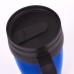 Автокружка 400мл, термостакан с ручкой, винтовая крышка-клапан, пластик/сталь, синяя, LAIMA, 605128