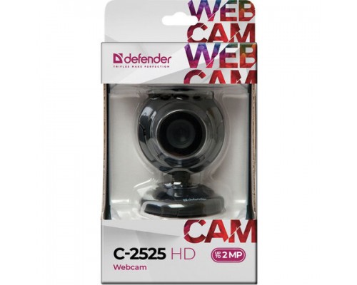 Веб-камера DEFENDER C-2525HD, 2Мп, микрофон, USB 2.0, рег.креп., черн., 63252