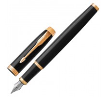 Ручка перьевая PARKER "IM Core Black Lacquer GT", черный глянцевый лак, позолота, синяя, 1931645