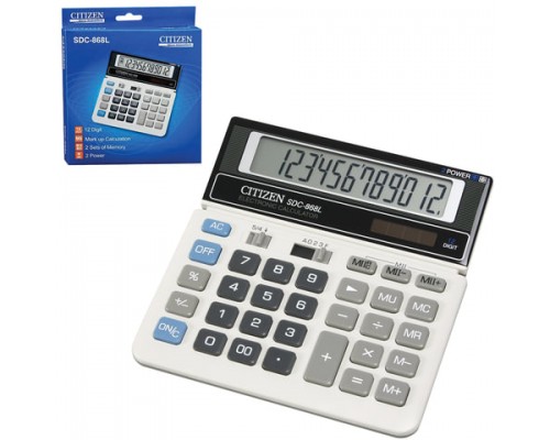 Калькулятор настольный CITIZEN SDC-868L, МАЛЫЙ (152х154мм), 12 разрядов, двойное питание