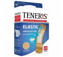 Набор пластырей 20 шт. TENERIS ELASTIC, эластичный, на тканевой основе, бактерицидный с ионами серебра, коробка с европодвесом, 0208-005