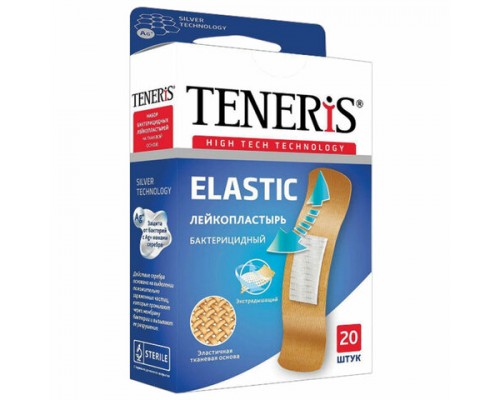 Набор пластырей 20 шт TENERIS ELASTIC, бактерицидный с ионами серебра, тканевая основа, ш/к 71290