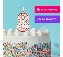 Свеча-цифра для торта "8" ДВУСТОРОННЯЯ с конфетти, 8,5 см, ЗОЛОТАЯ СКАЗКА, держатель, блистер, 591401