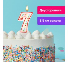 Свеча-цифра для торта "7" ДВУСТОРОННЯЯ с конфетти, 8,5 см, ЗОЛОТАЯ СКАЗКА, держатель, блистер, 591400