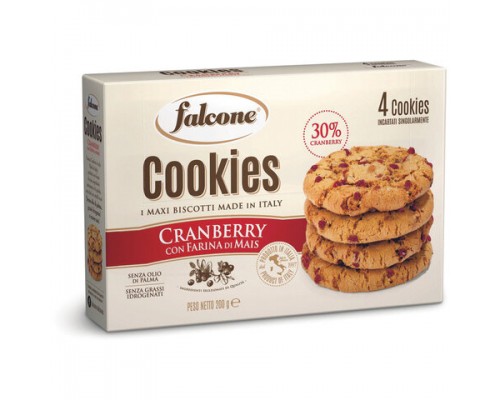 Печенье сахарное FALCONE Cookies с клюквой и кукурузной мукой, 200 г, картонная упаковка, ш/к 06448
