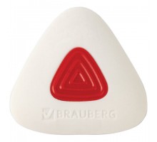 Ластик BRAUBERG "Trios PRO", 36х36х9 мм, белый, треугольный, красный пластиковый держатель, 229559