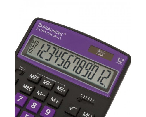 Калькулятор настольный BRAUBERG EXTRA COLOR-12-BKPR (206x155мм), 12 разряд, ЧЕРНО-ФИОЛЕТОВЫЙ, 250480
