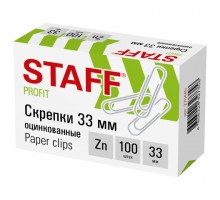 Скрепки STAFF, 33 мм, оцинкованные, 100 шт., в картонной коробке, 270445