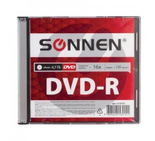 Диск DVD-R SONNEN, 4,7 Gb, 16x, Slim Case (1 штука), 512575